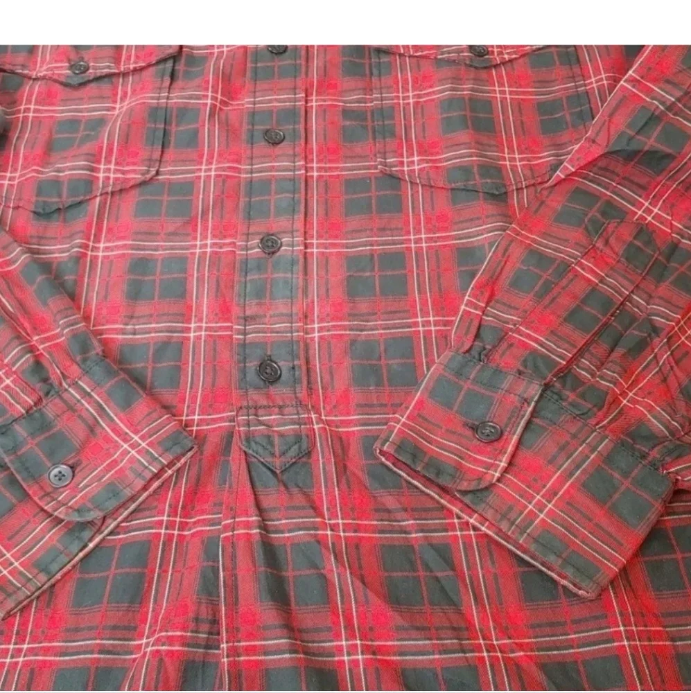 Polo Ralph Lauren Woodsman Workshirt Large Red Plaid Woven Cotton Button Vtg 90s